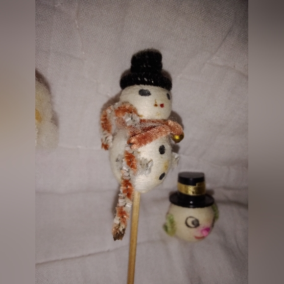 Mid Century Modern Christmas Cotton Spun Santa Snowman Cake Cupcake Topper Lot - Picture 4 of 9